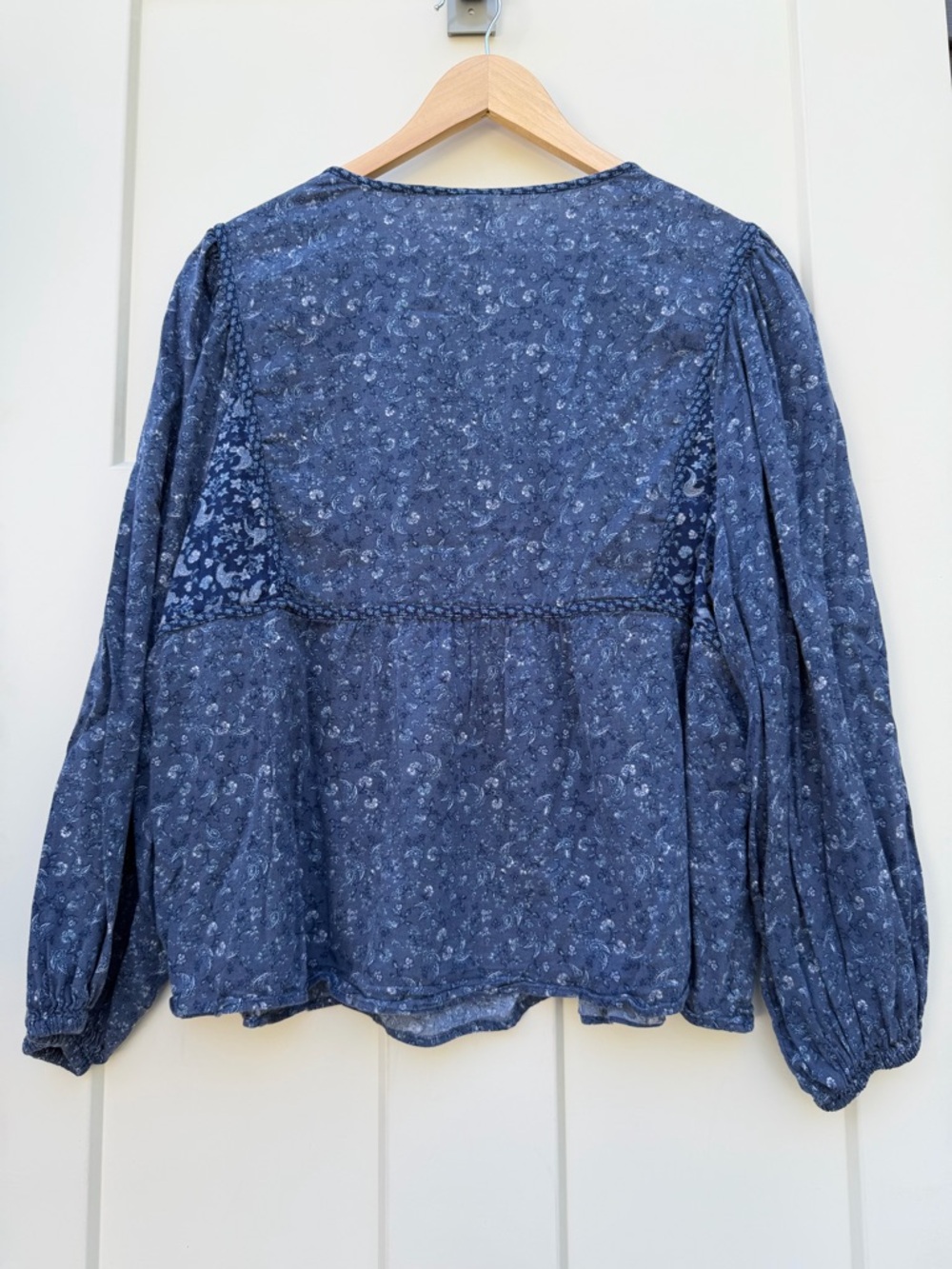 Old Navy XL Navy Blue Floral Button-Front Peasant Top Cottagecore - Picture 2 of 4